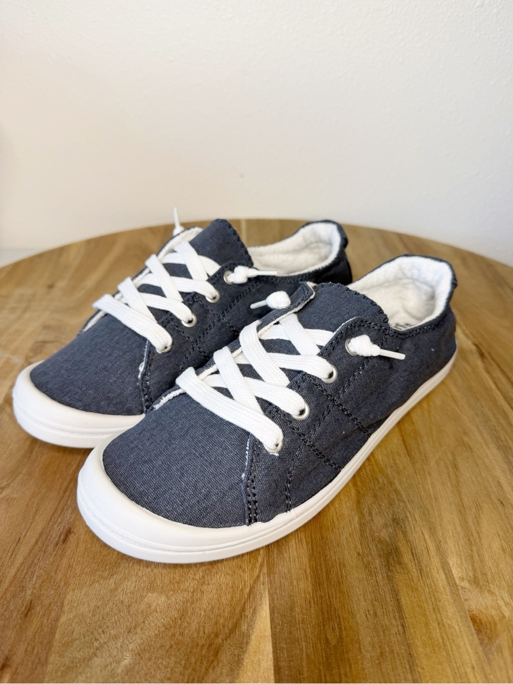 Womens Navy Canvas Flats Slip On Lace up Style Loafers